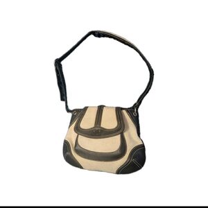 Stone Mountain Stylish Tan Canvas And Brown Leather Adjustable Crossbody Bag